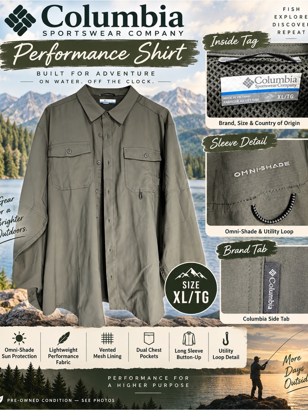 Columbia Men's Lightweight Omni-Shade Shirt Jacket — Olive Drab